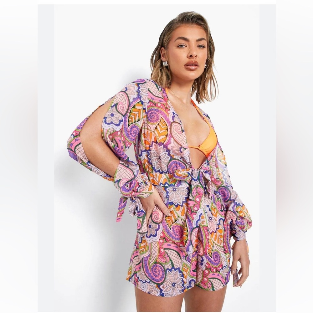pink floral abstract romper